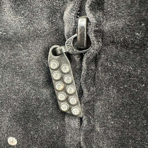 Vintage Quacker Factory Black Velvet Shirt Rhinestones Size Medium 1990s Zip Up - Picture 6 of 7